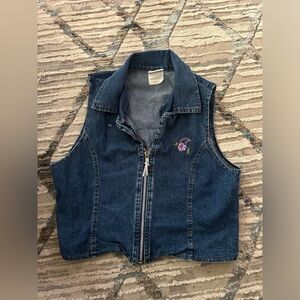 Vintage Girls Simply Basic Jean/Denim Vest Embroidered Flower
